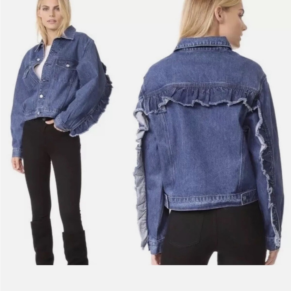 IRO Blue Jean Jacket with Ruffle Detail
